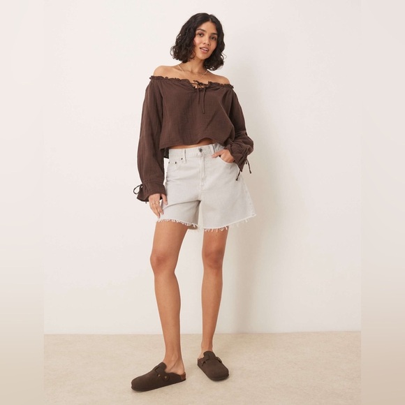 NWT Abercrombie & Fitch High Rise The Loose Jean Shorts - Size 33 - Light Gray - Picture 3 of 13